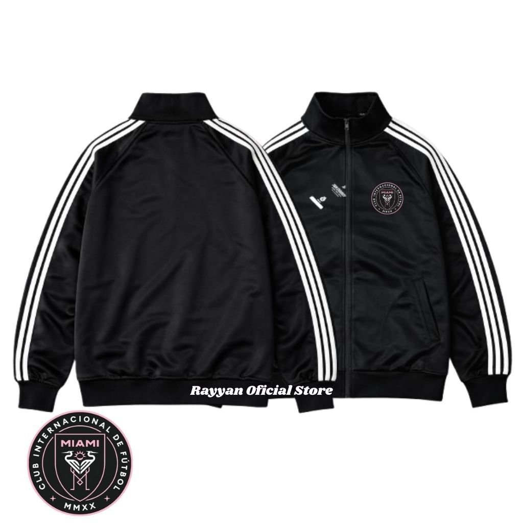 Jaket Basic Pria Wanita Tracktop Black Stripe Inter Miami Pria & Wanita - Jaket Couple Olahrag Outdo