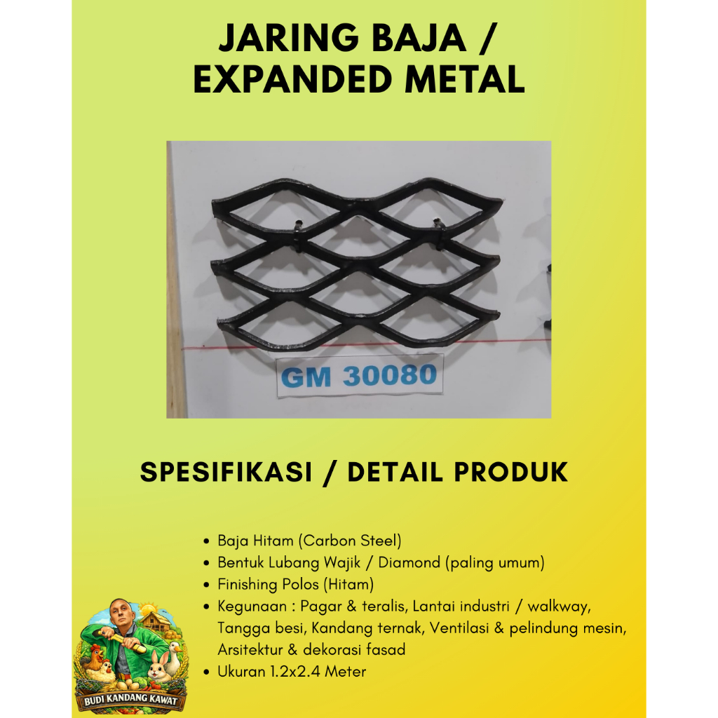 Expanded Metal Type 30080 Hitam – Super Extra Heavy Duty Industrial Grade | Hambalan Besar, Bordes, 