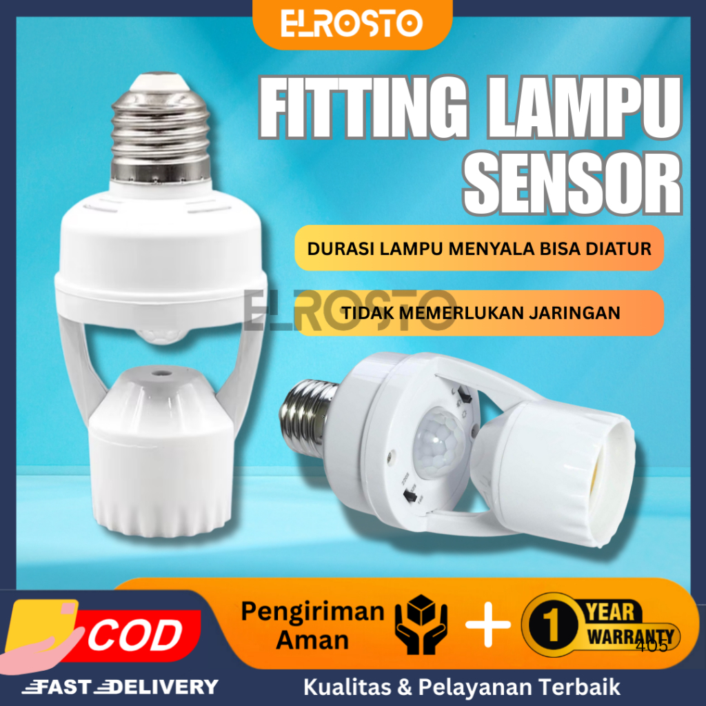 ELROSTO Fitting Lampu Sensor Gerak Otomatis E27 Fitting Lampu Smart Sensor Gerak Infrared