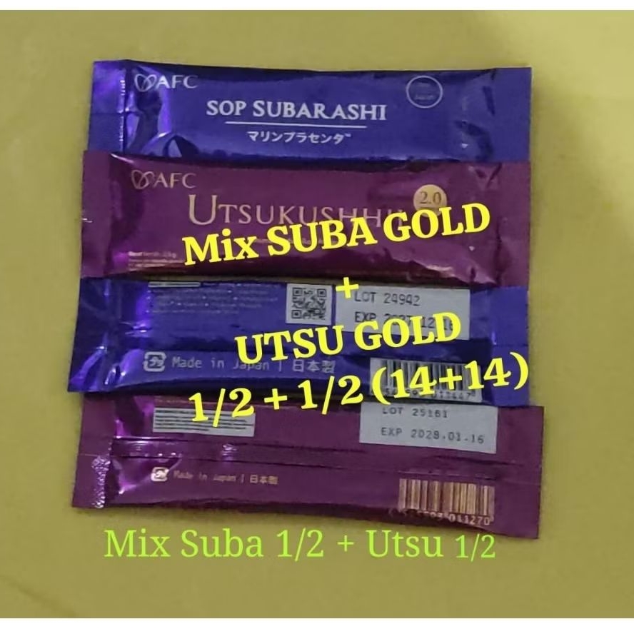 PAKET HEMAT SUBARASHI GOLD 1/2 + UTSUKUSHII GOLD 1/2 { 14 + 14 SACHET } ORIGINAL AFC JAPAN EXP TH 2O