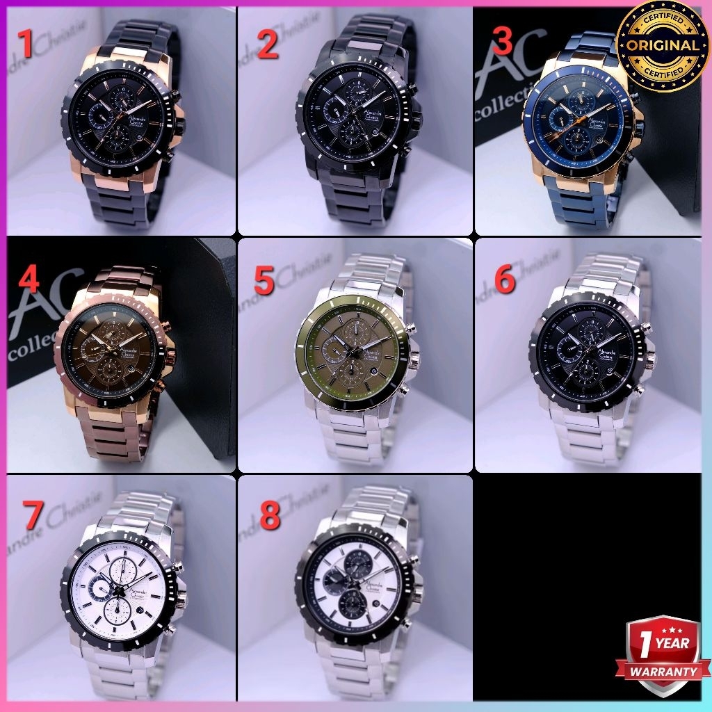 ORIGINAL GARANSI RESMI 1 TAHUN JAM TANGAN PRIA ALEXANDRE CHRISTIE CHRONOGRAP RANTAI STAINLESS STEEL 