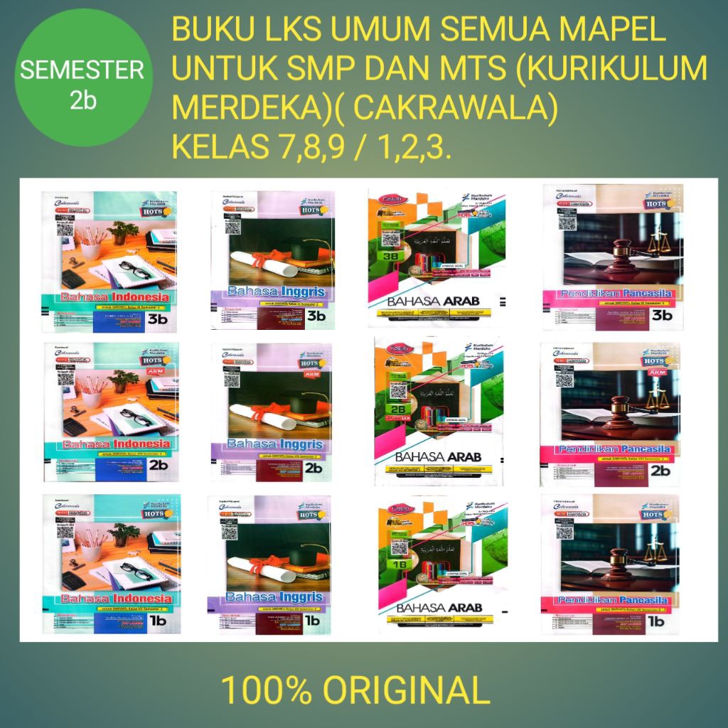 BUKU LKS PENDIDIKAN Bhs.INDONESIA, Bhs.INGGRIS, Bhs.ARAB, PENDIDIKAN PANCASILA 7,8,9/VII,VIII,IX (SM