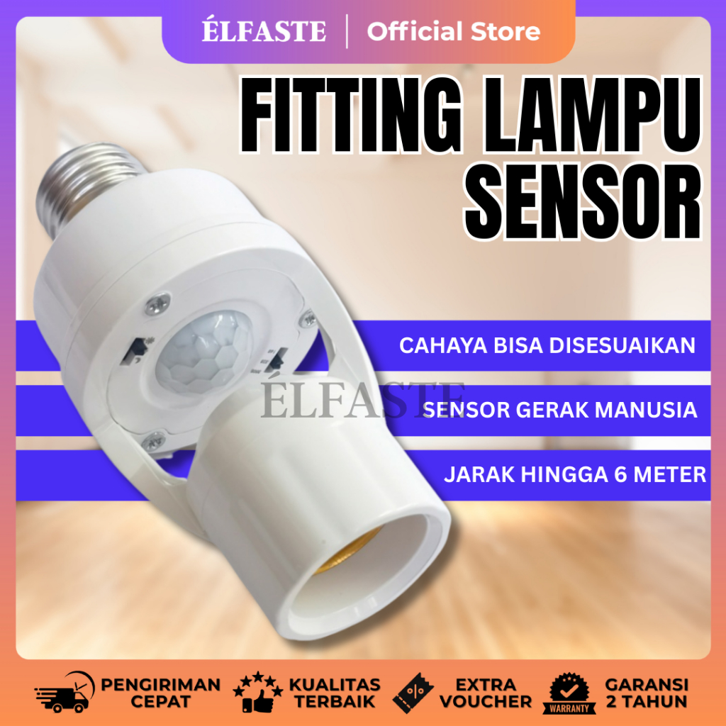 ELFASTE  Fitting Lampu Sensor Gerak Otomatis E27 Fitting Lampu Smart Sensor Gerak Infrared
