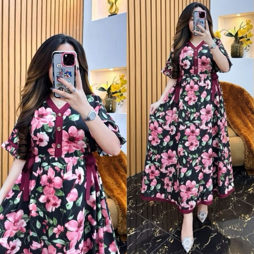 DEFAMI MTF 31  -ARIANA LONG DRESS RAYON LENGAN PENDEK L XL // DRESS WANITA LONG // DRESS BUSUI WANIT