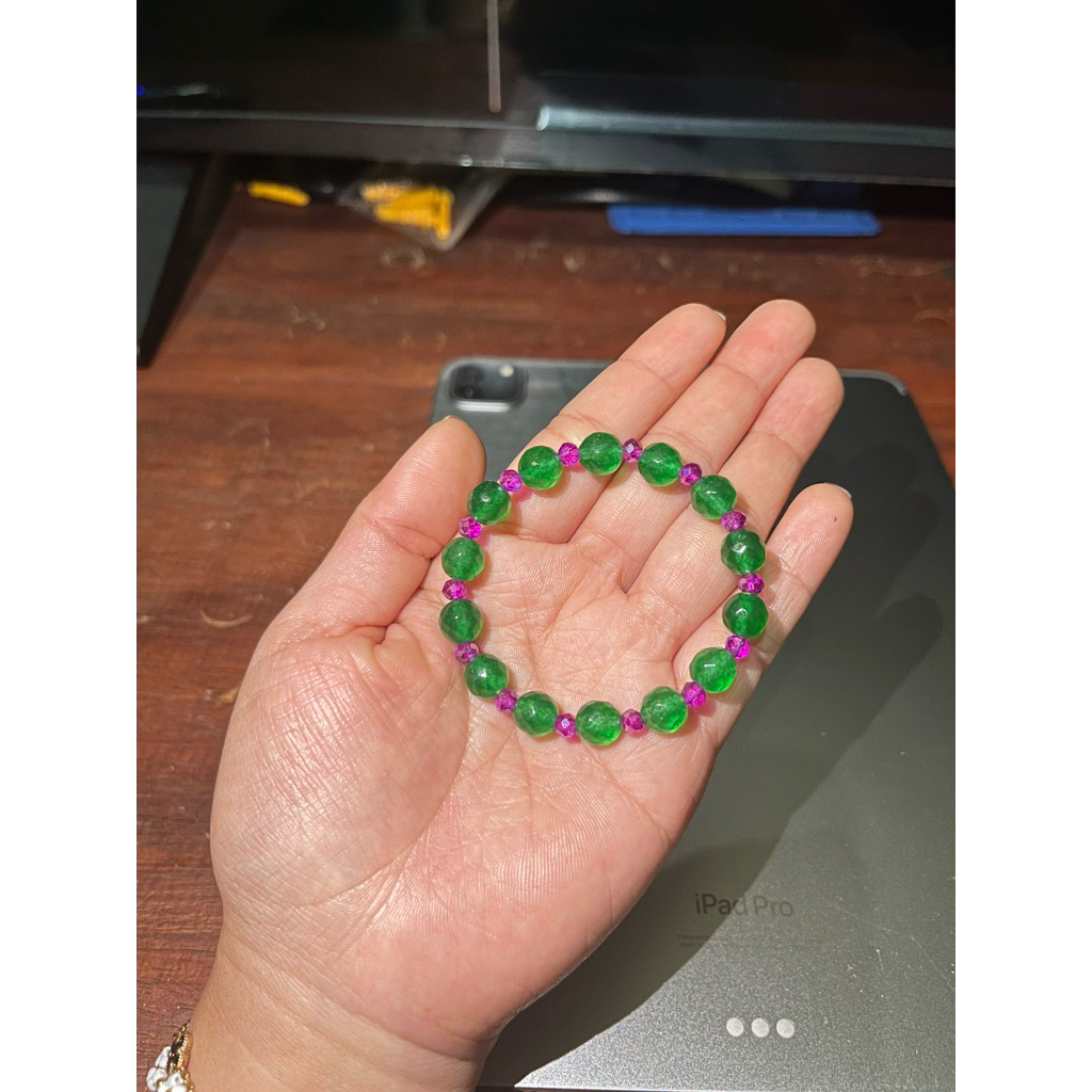 Gelang Batu Hijau Aksen Ungu | Gelang  Manik Elegan Wanita Handmade Premium