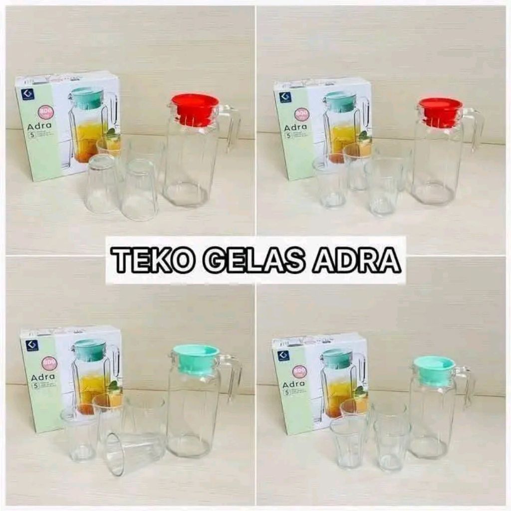 teko set adra. teko berkualitas, teko kekinian, teko gelas adra satu set