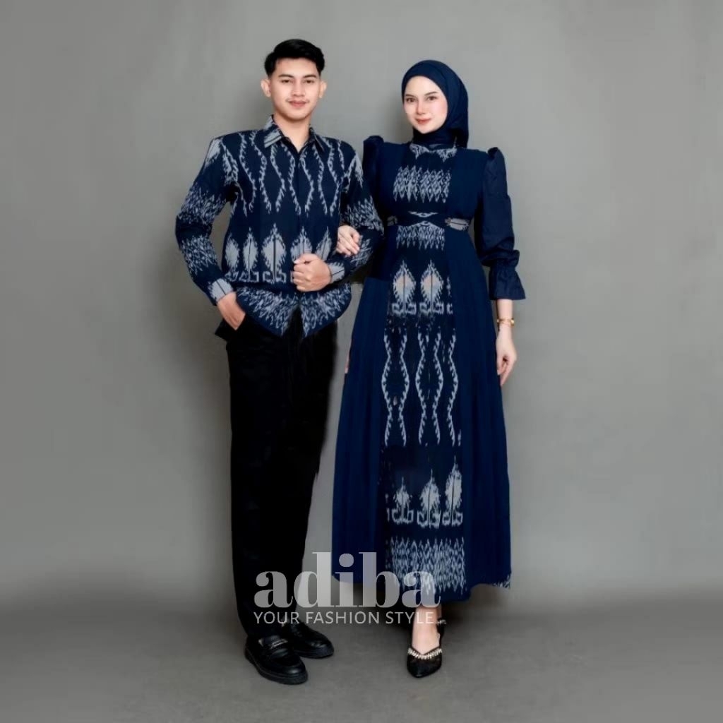 BAJU TENUN COUPLE SAFITRI DRESS NAVI COUPLE PASANGAN KONDANGAN BAJU SERAGAM KELUARGA LEBARAN TERBARU