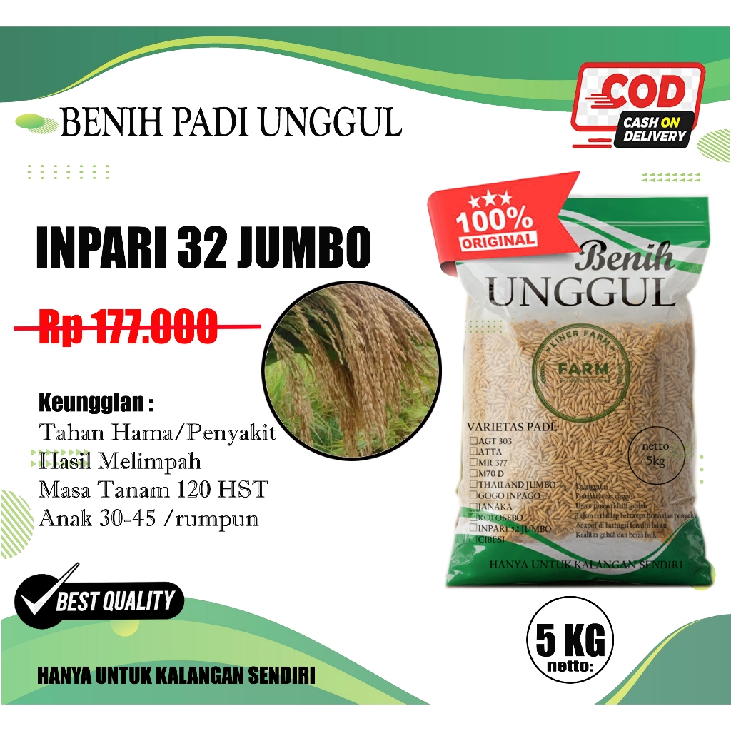 Benih unggul Padi inpari 32 Jumbo Kemasan 5 kg