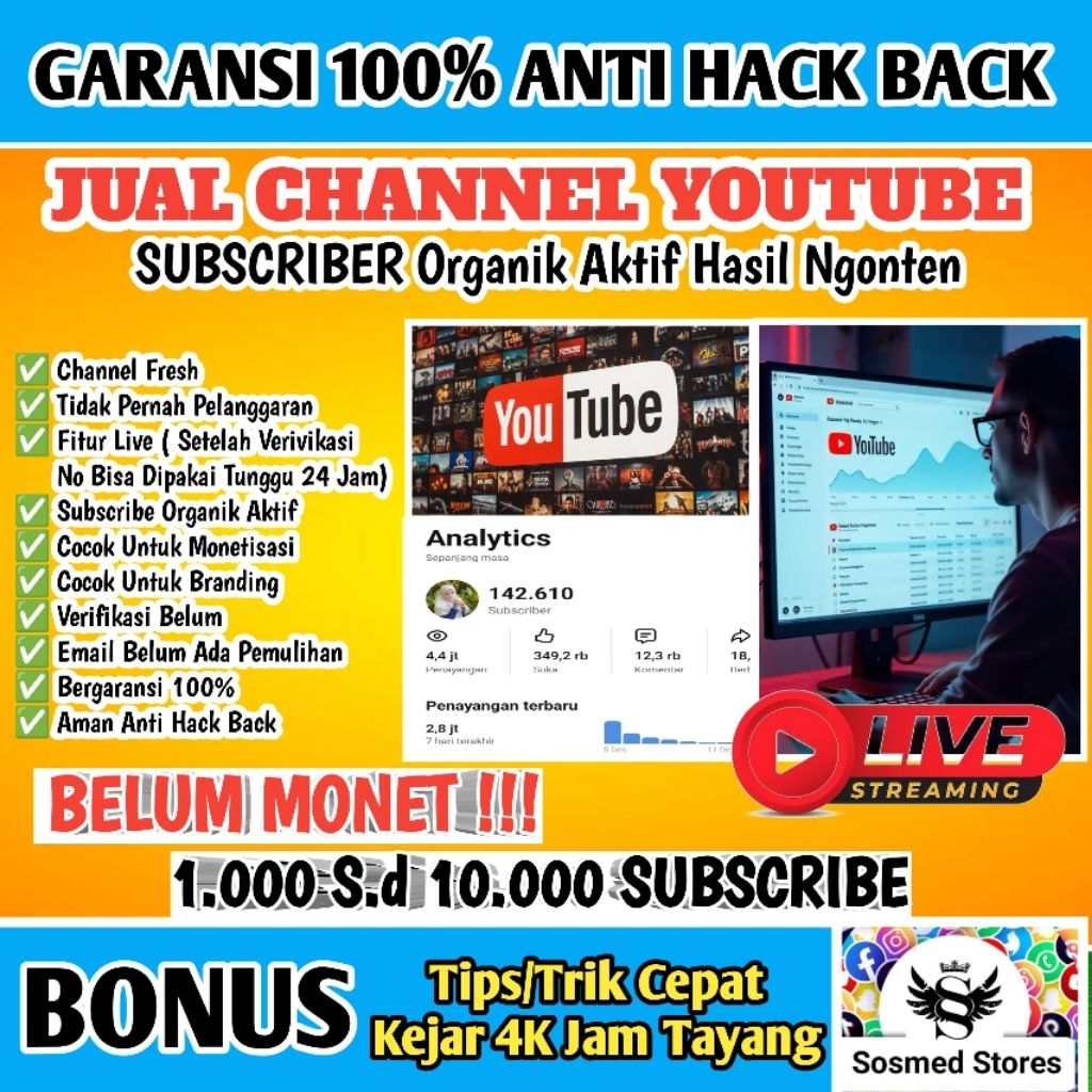 Jual Akun YouTube Murah Banget, Belum Monet 1.000 S.d 10.000 Subscribe