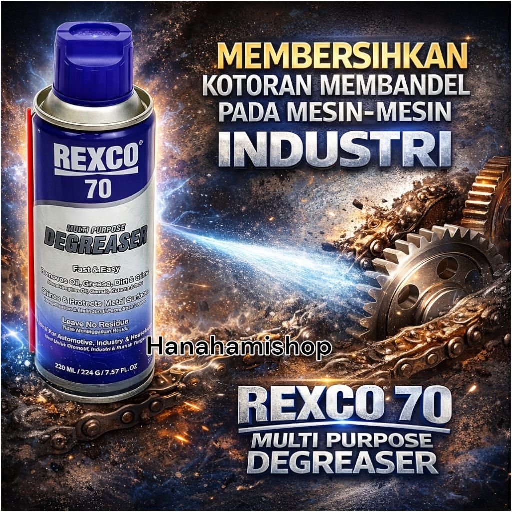 ( 220 ml ) REXCO 70 MULTI PURPOSE DEGREASER pembersih kotoran pada blok mesin motor mobil dan mesin 