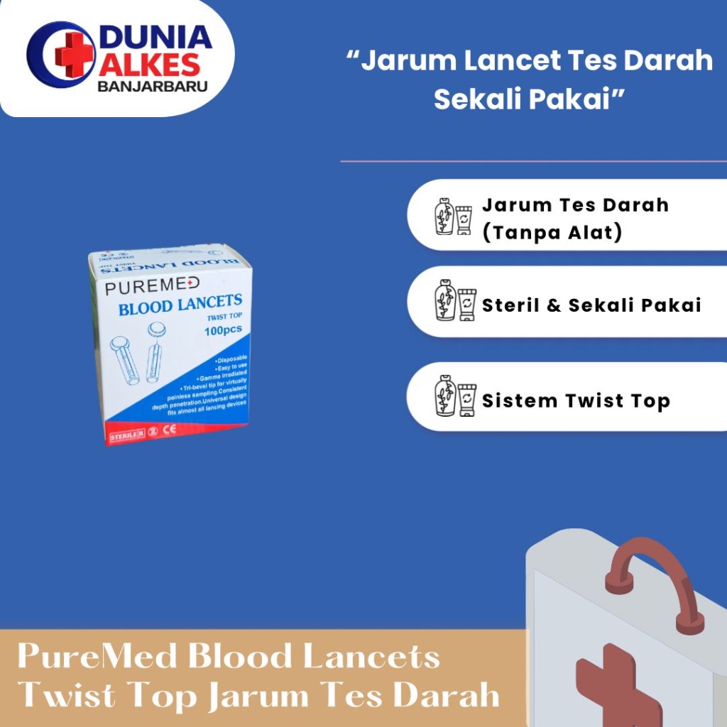 Puremed Blood Lancet Steril 28G Isi 100 Pcs | Jarum Untuk Pengambilan Darah
