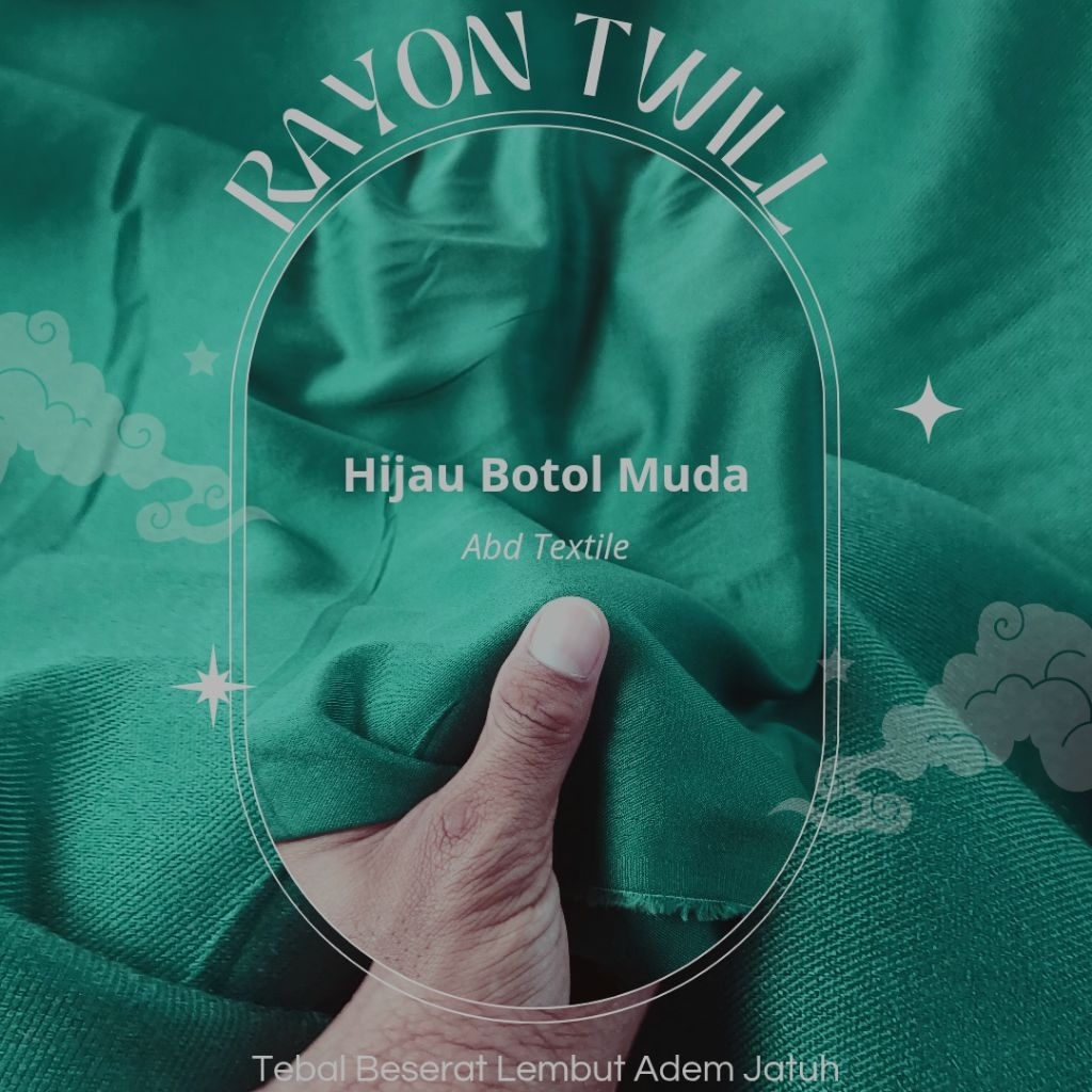 Kain Rayon Twill Premium Hijau Botol Muda 2 (Tebal, Kuat, Jatuh dan Adem) 100% Rayon Per 0,5 meter