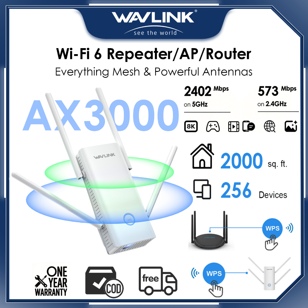 WAVLINK AX3000 Router Penguat Sinyal Wi-Fi 6 Terbaru 2025 Area jangkauan 2000m², mendukung hingga 25