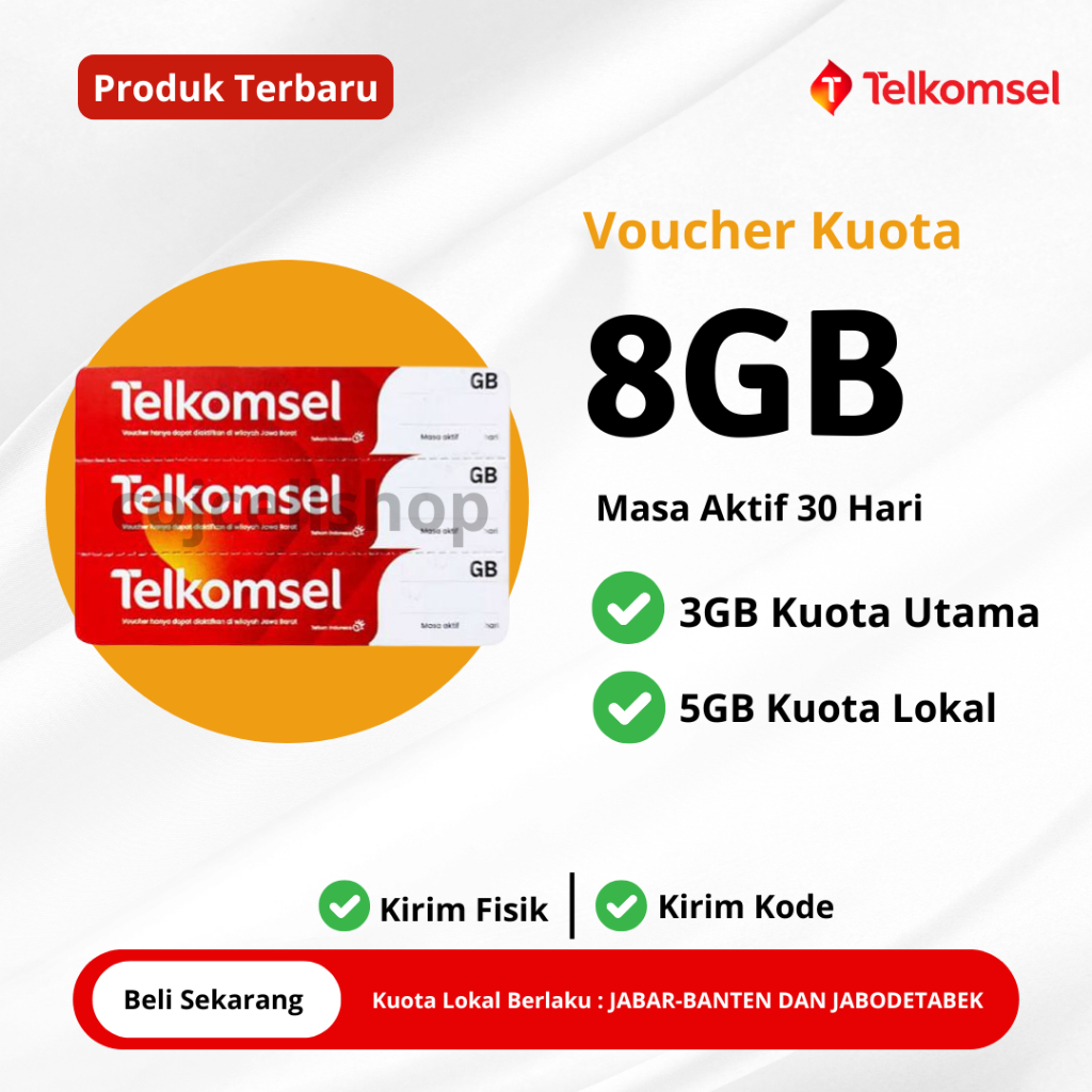 Voucher Kuota Telkomsel 8GB Masa Aktif 30 Hari JABODETABEK - JABAR
