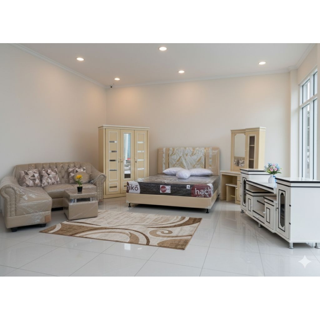 ​[PROMO PAKET FURNITURE] Set Kamar Tidur Mewah + Sofa Ruang Tamu Minimalis PEKANBARU