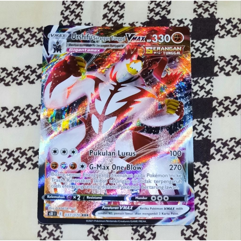 Kartu Pokemon Urshifu Vmax Serangan Tunggal S5i RRR bahasa indo tcg