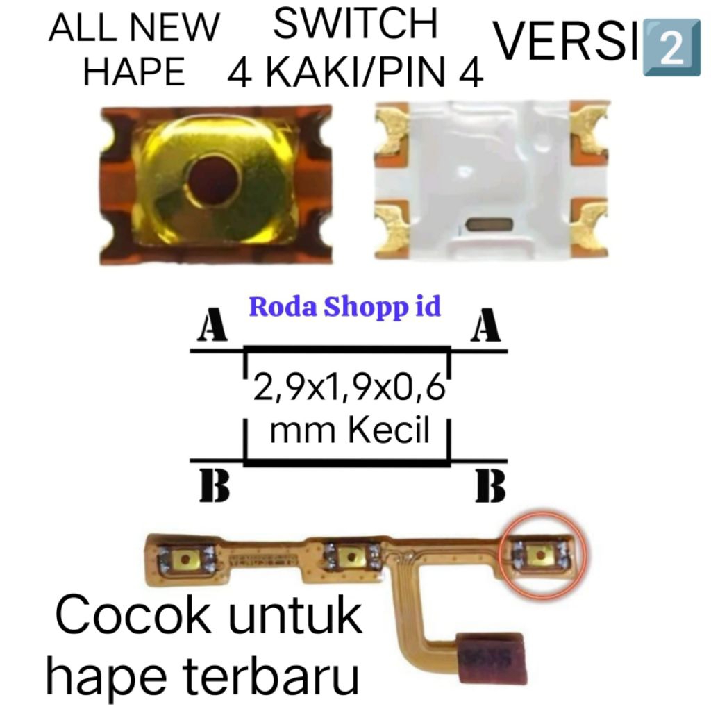 Switch Hape Tombol On Off 4 Kaki Empat Pin Oppo Xiaomi Vivo Samsung Advan Asus Untuk Hp Terbaru Gold
