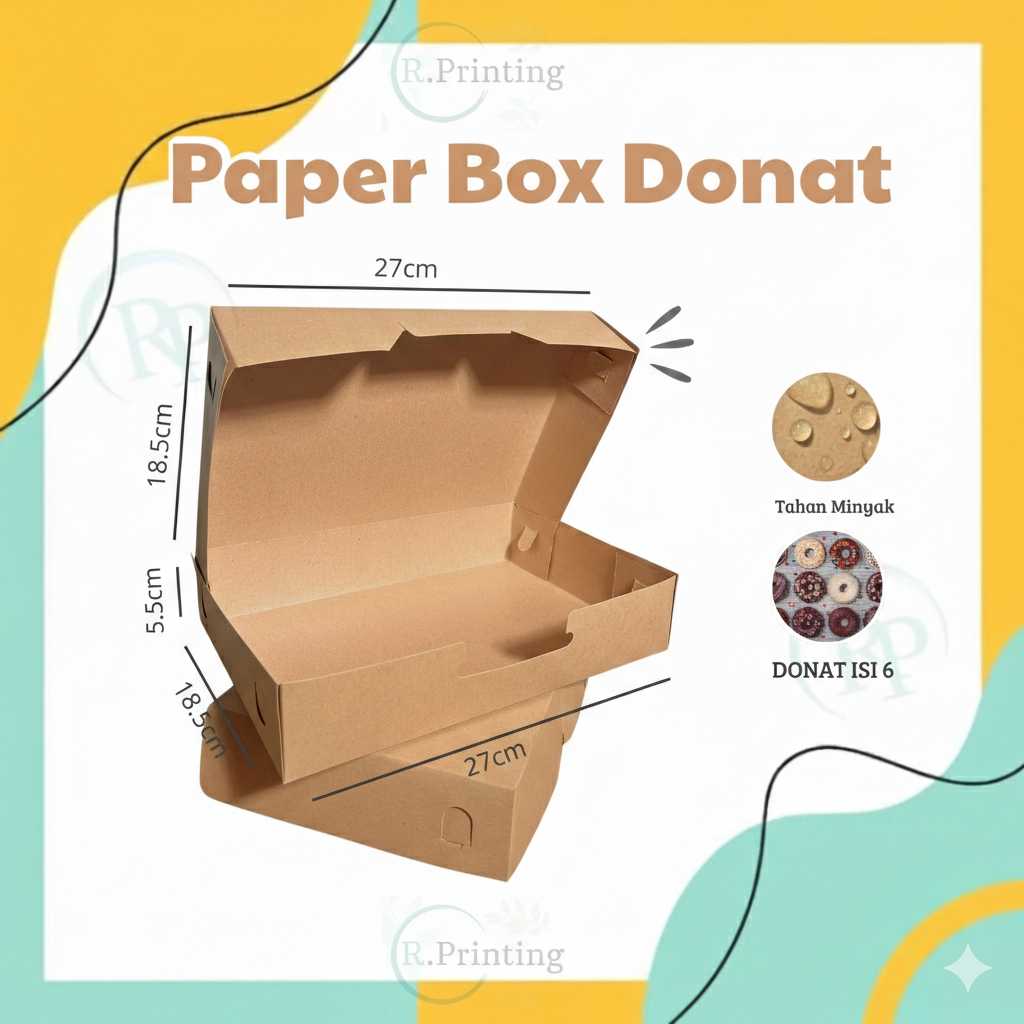 BOX DUS DONAT ISI 6/12 ATAU KUE - MOTIF POLOS - KRAFT 290 GSM - LAMINASI BAGIAN DALAM