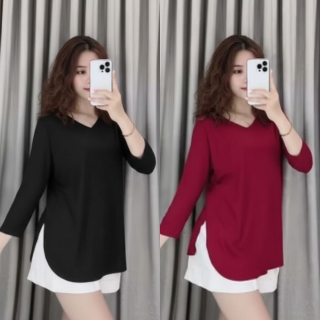 LOTUS FASHION | KAOS OVAL OVERSIZE LENGAN 7/8 JUMBO | KAOS  WANITA JUMBO / KAOS OVERSIZE SLIT /ATASA