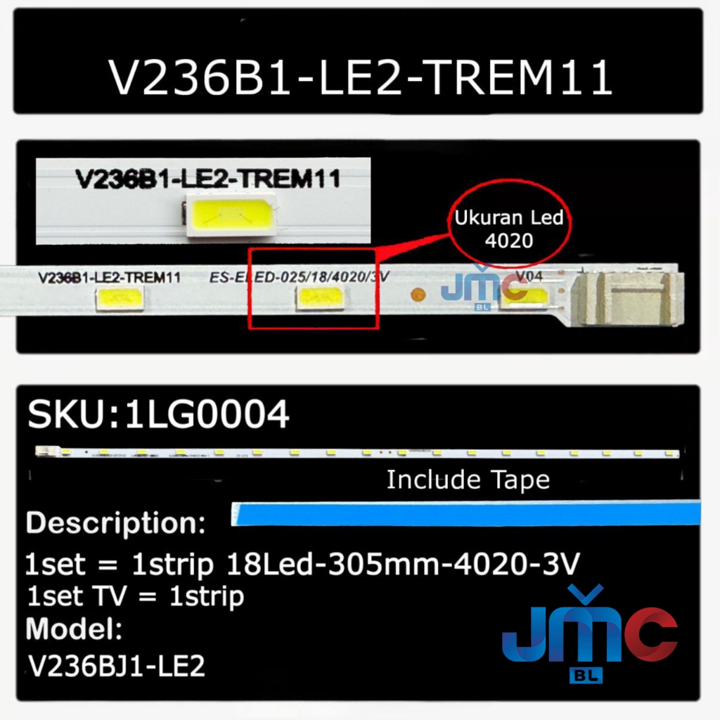 Backlight TV LG 24 Inch 24MT48AF-PT.ATIQLPD 24LB450A 24LF450A 24MT47A 24MT48A 24TK452A 24TL520A V236