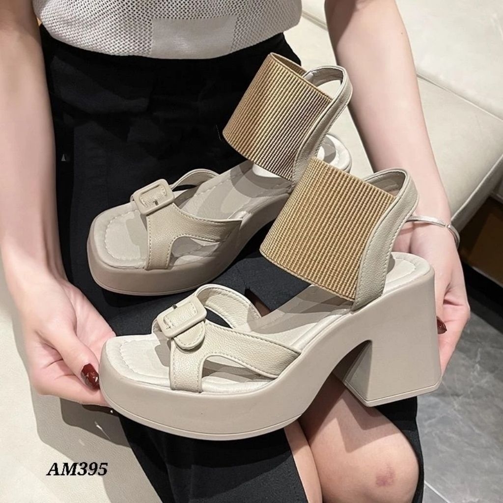 HIGH HEELS BLOCK PLATFORM PADIOR AM395 HIGH HEELS SANDAL SANTAI WANITA SEPATU KEKINIAN HIGH HEELS PL