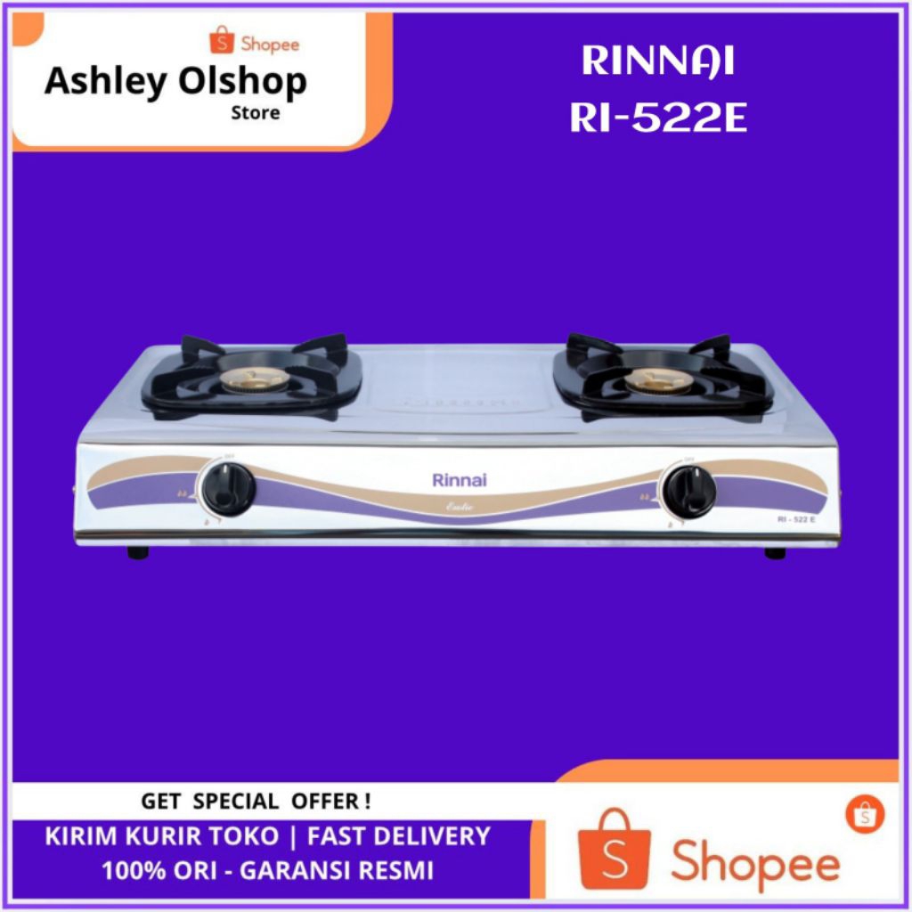 Kompor Gas Dua Tungku Rinnai RI-522E Stainless Steel Kompor Gas Rinnai RI522E