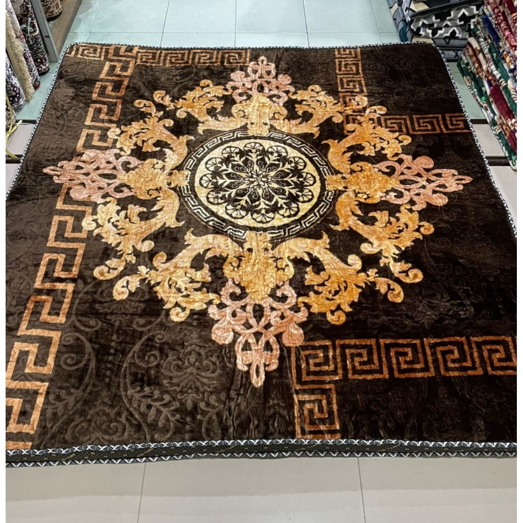 Ambal Malaysia Jumbo 195x215 cm / Karpet Busa Premium Tebal 10 cm Anti Slip Motif Bunga & Minimalis
