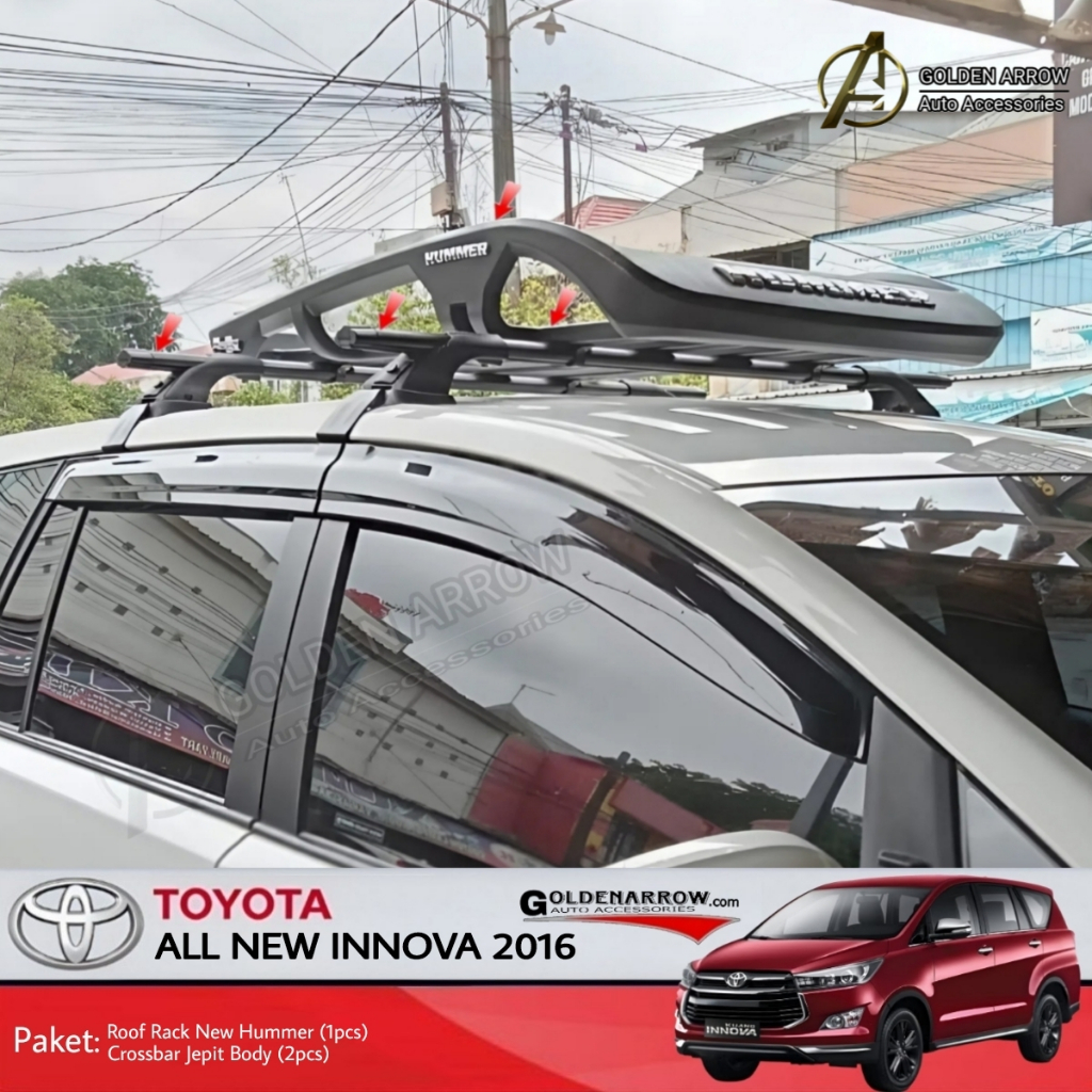 PAKET All New Innova Reborn 2016-up Roof Rack New Hummer + Crossbar Jepit Body Rak Bagasi Atas Mobil