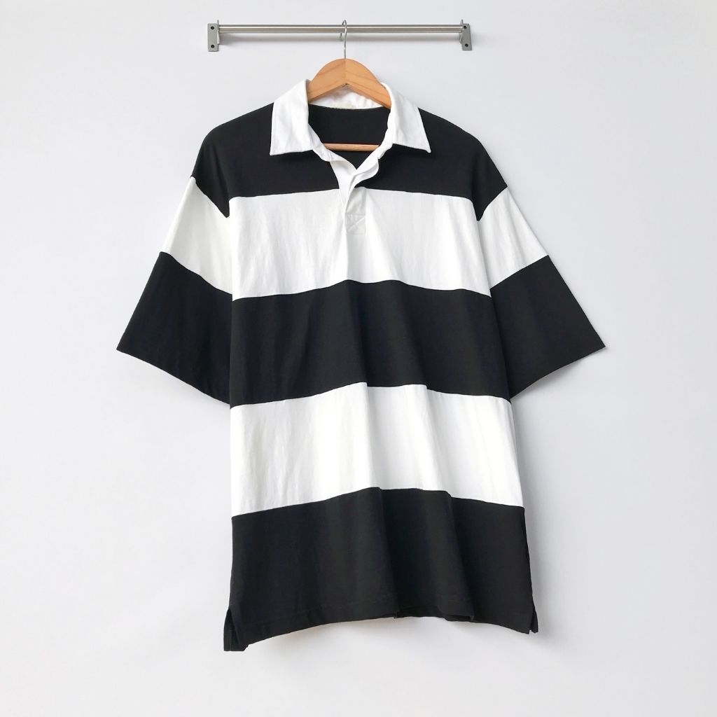 Kaos Polo Rugby UNIQLO GU Oversize Hitam Putih Size L