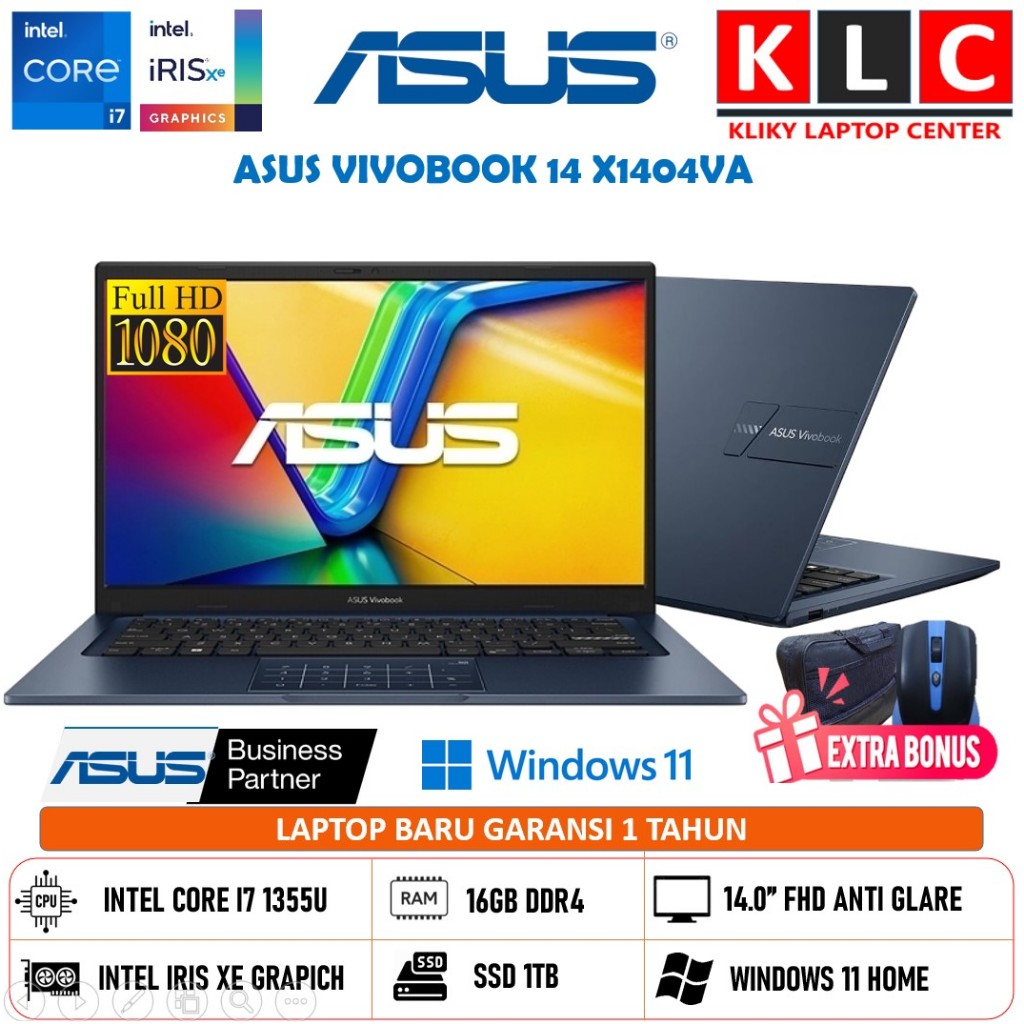 [POWERFUL i7] ASUS Vivobook 14 X1404VA Core i7 Gen13 Ram 16GB Ssd 1TB Fhd Win11 Black