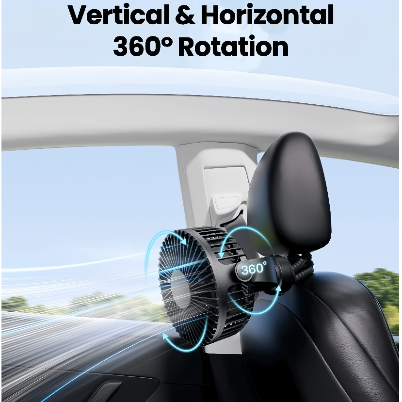 Kipas Portabel untuk Kereta Bayi, Dioperasikan dengan Baterai Isi Ulang, 3 Kecepatan, Rotasi 360°, K