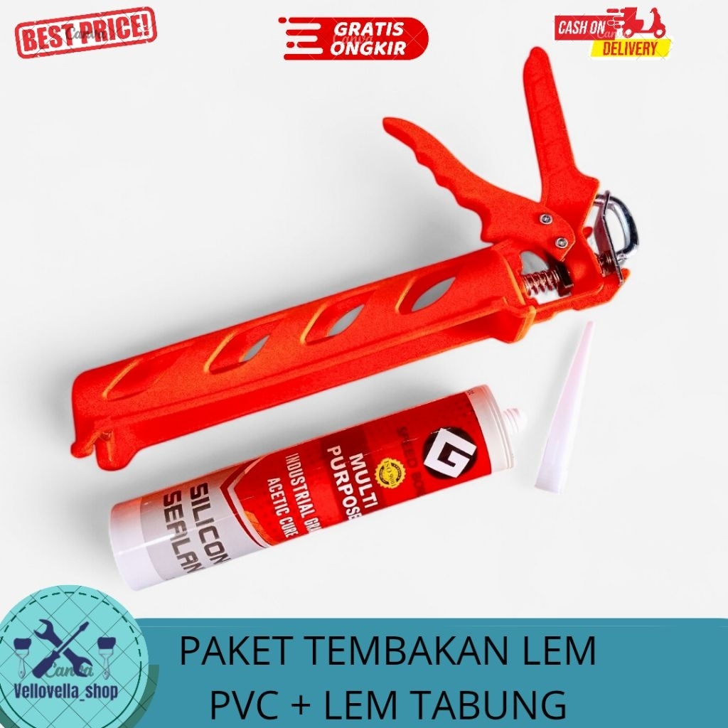 PAKET HEMAT Lem tabung silikon + tembakan lem Plastik PVC / paket lem botol + tembakan lem PVC warna