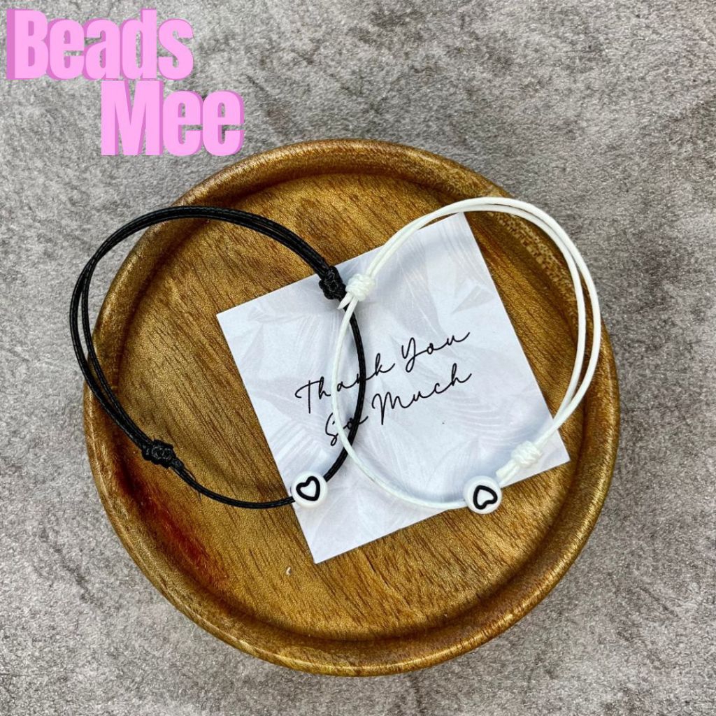 Gelang Couple Hati Putih Garis Hitam Keren Gelang Tali