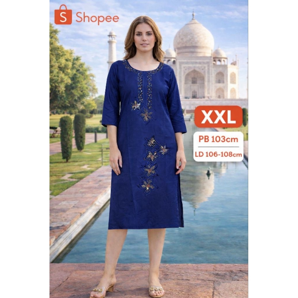 ORI INDIA, Tunik India Premium - Lyanz Fashion (LF) Baju Wanita Jumbo XXL, atasan India Adem, baju t
