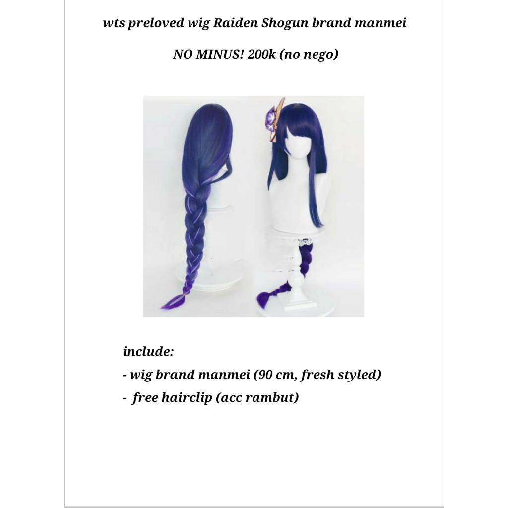 WTS preloved wig Raiden Shogun manmei