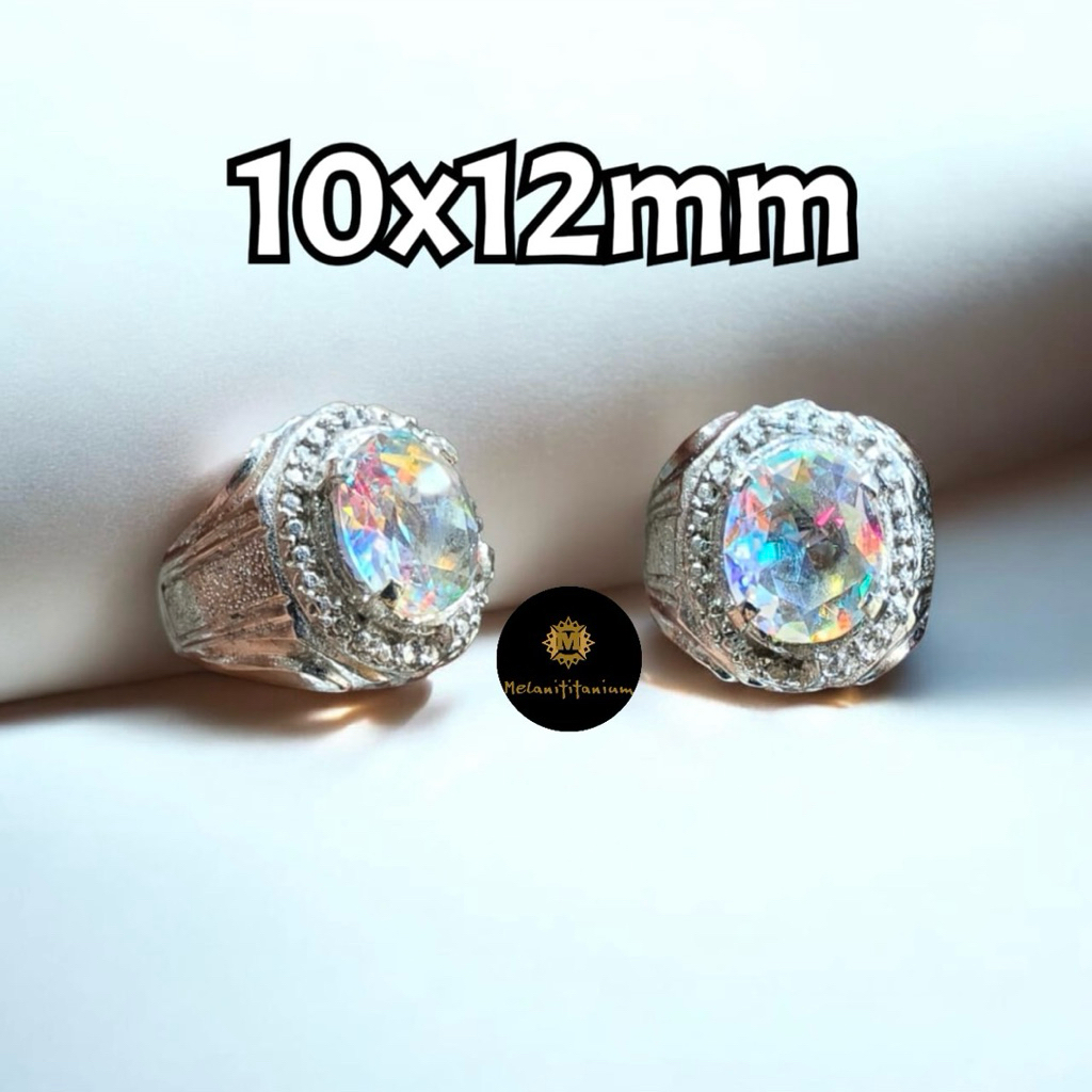 Cincin Batu Kalimaya Pelangi Oval Cutting 10x12mm Ring Alpaka