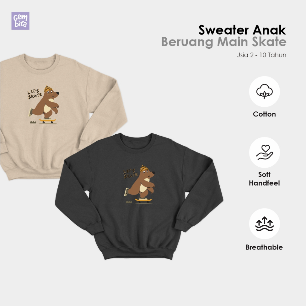 Switer Baju Atasan Anak Sweater Anak Laki Laki Perempuan Beruang Main Skate Usia 1 2 3 4 5 6 7 8 9 1
