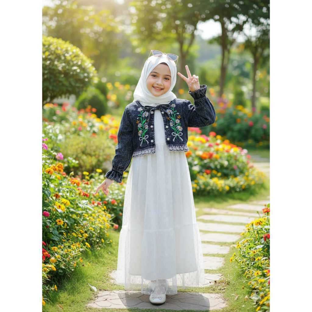 TERLARIS,,, Semi Gamis Lepas Bordir Sakila dan Tiladot Baju dress jeans anak perempuan lengan panjan