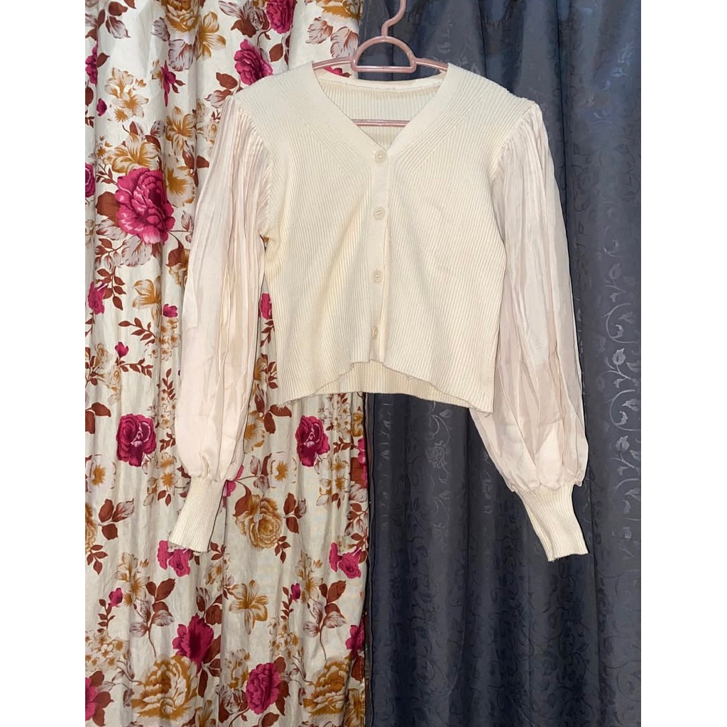blus wanita Korea lengan panjang bahan rajut dan katun