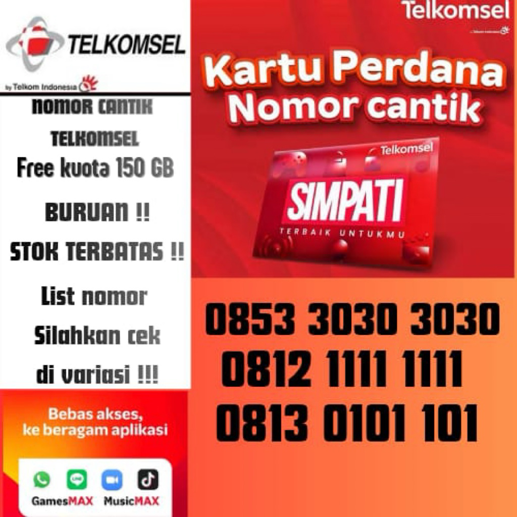 KARTU perdana nomor cantik telkomsel bonus kuota 150 gb