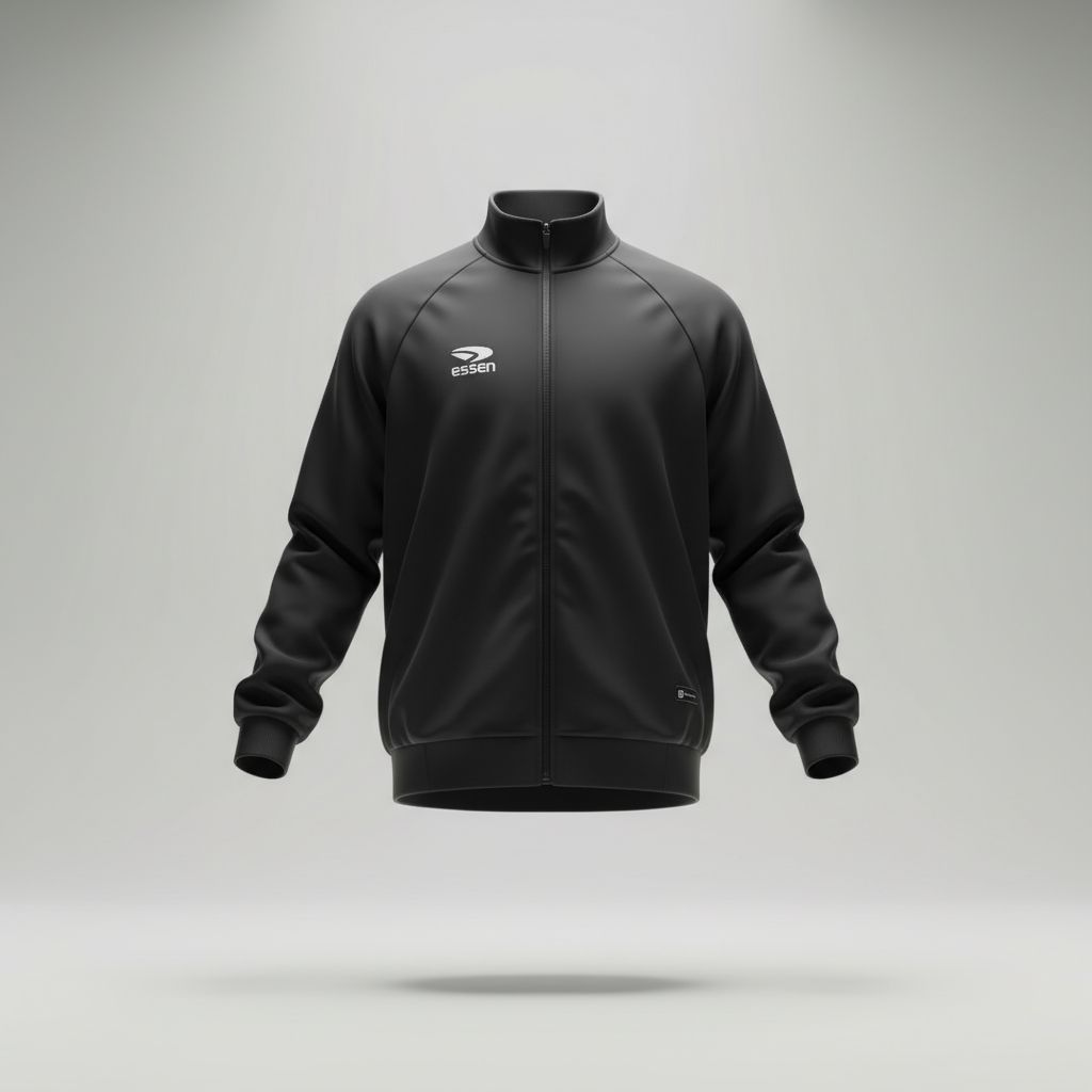 Jaket Sport Pria ESSEN Hitam Polos | Jaket Badminton & Training | Nyaman Harian