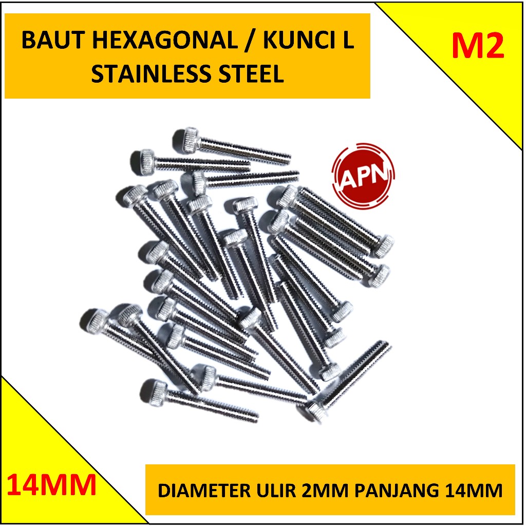 BAUT L / BAUT HEXAGONAL M2 STAINLESS STEEL PANJANG 14MM