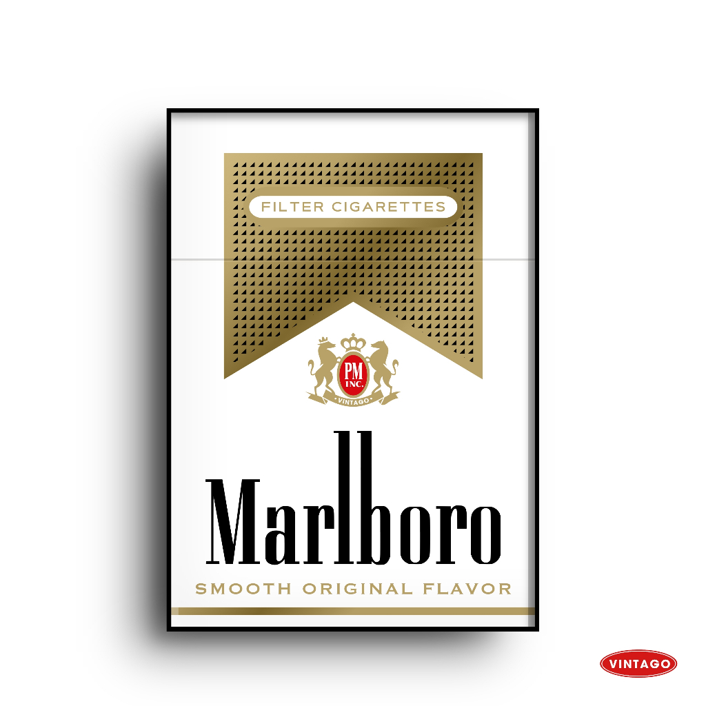 Poster Frame Box A3 Marlboro Smooth Original Flavor Gold Iklan Cigarettes Amerika Retro Vintage Klas