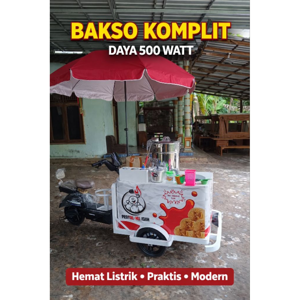 gerobak sepeda listrik bakso pentol keliling komplit siap jualan