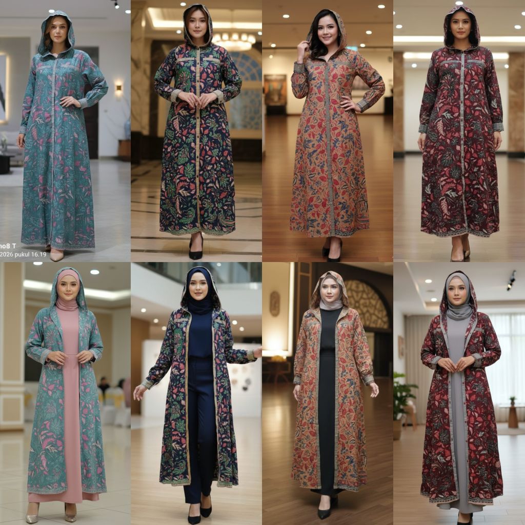 Batik Halus Premium Long Hoodie Gamis 2in1 Cardi