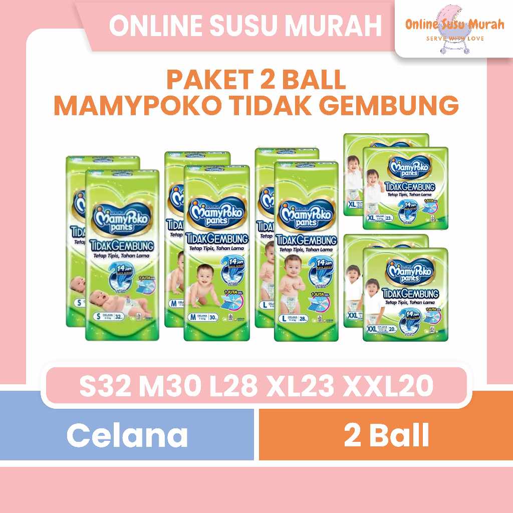 MAMYPOKO TIDAK GEMBUNG PAKET 2 BALL PANTS S 32 M 30 L 28 XL 23 XXL 20 POPOK S32 M30 L28 XL23 PPKS
