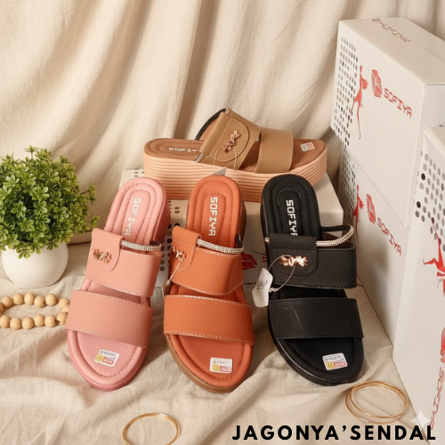 Promo Sandal Wedges wanita hak tinggi selop model kekinian sofiya - Sandal Wanita Pesta