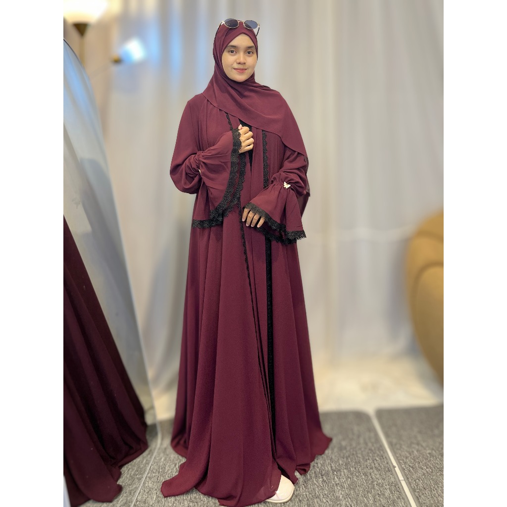 NAVEEA ABAYA DARKPLUM By Ka Syasya Outer Gamis Muslim Syari Simple Mewah Remaja Elegant Lebaran Abay