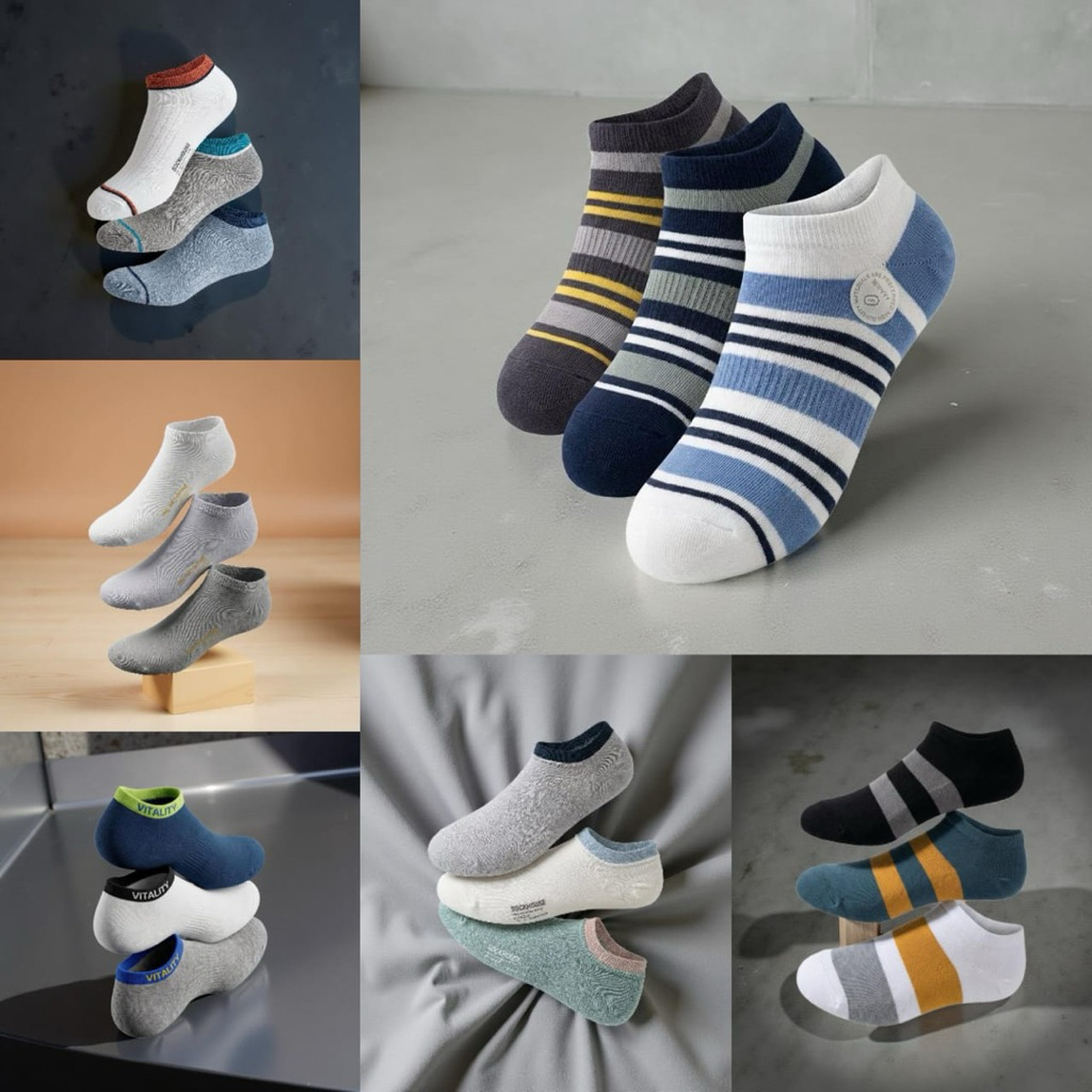 Kaos Kaki Dewasa Unisex isi 3 in 1 Pack Bahan 100% Cotton Tebal Premium Kaos Kaki Low Cutting Kaos K