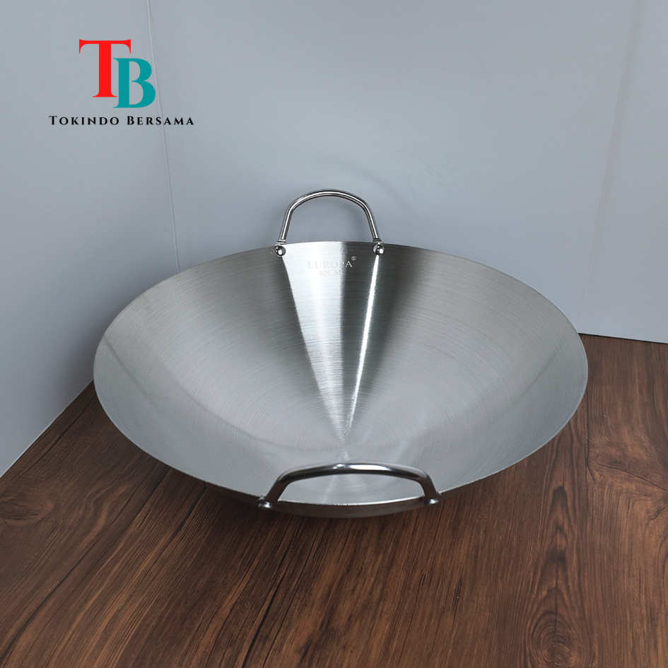 WOK WAJAN JUMBO FULL STAINLESS STEEL TEBAL KUAT DENGAN GAGANG KUPING KUALI BESAR 70 DAN 80 CM